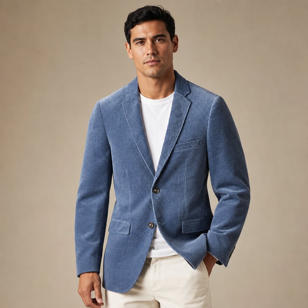 Blazer Corduroy Notch Lapel Relaxed Fit in Blue – Tarlano Premium Menswear