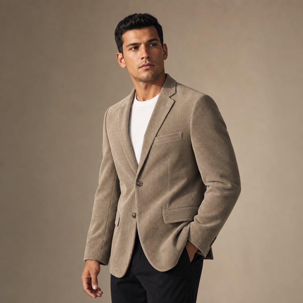 Blazer Corduroy Notch Lapel Relaxed Fit Khaki – Side Angle View