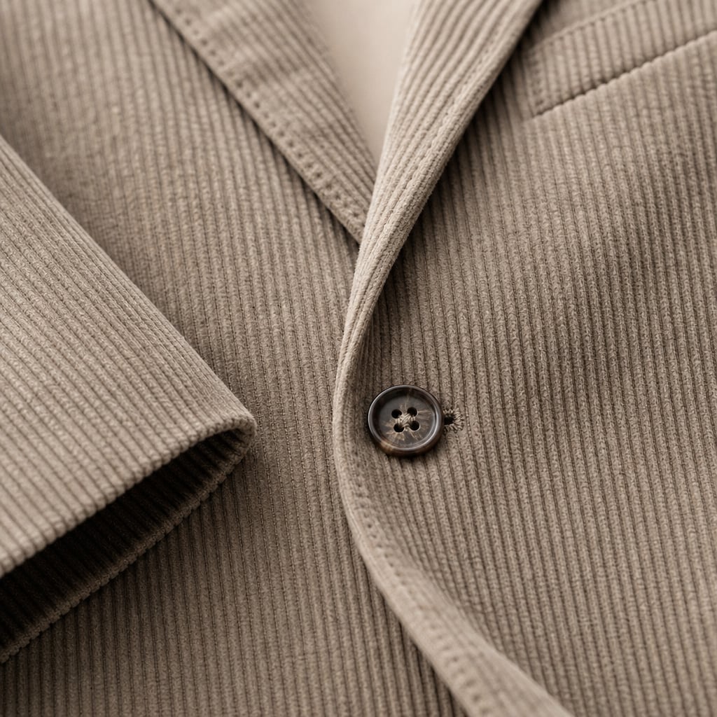 Blazer Corduroy Notch Lapel Relaxed Fit Khaki – Fabric and Detail Close-Up