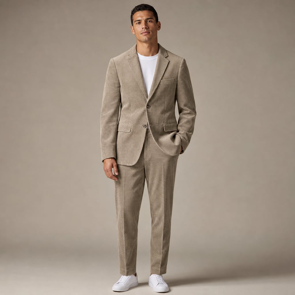 Blazer Corduroy Notch Lapel Relaxed Fit Khaki – Full Look
