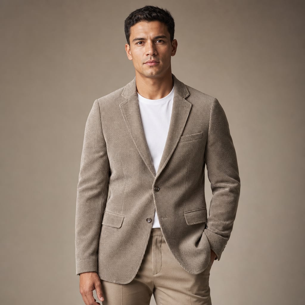 Blazer Corduroy Notch Lapel Relaxed Fit Khaki – Product Photo