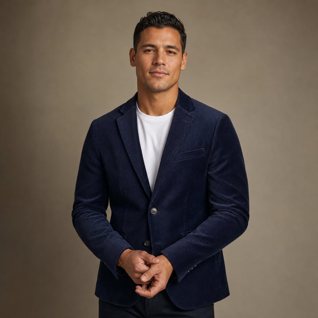 Blazer Corduroy Notch Lapel Relaxed Fit Navy Blue – Product Photo