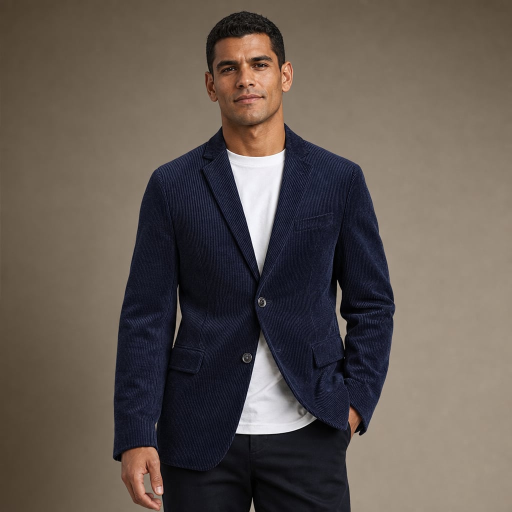 Blazer Corduroy Notch Lapel Relaxed Fit in Navy Blue – Tarlano Premium Menswear
