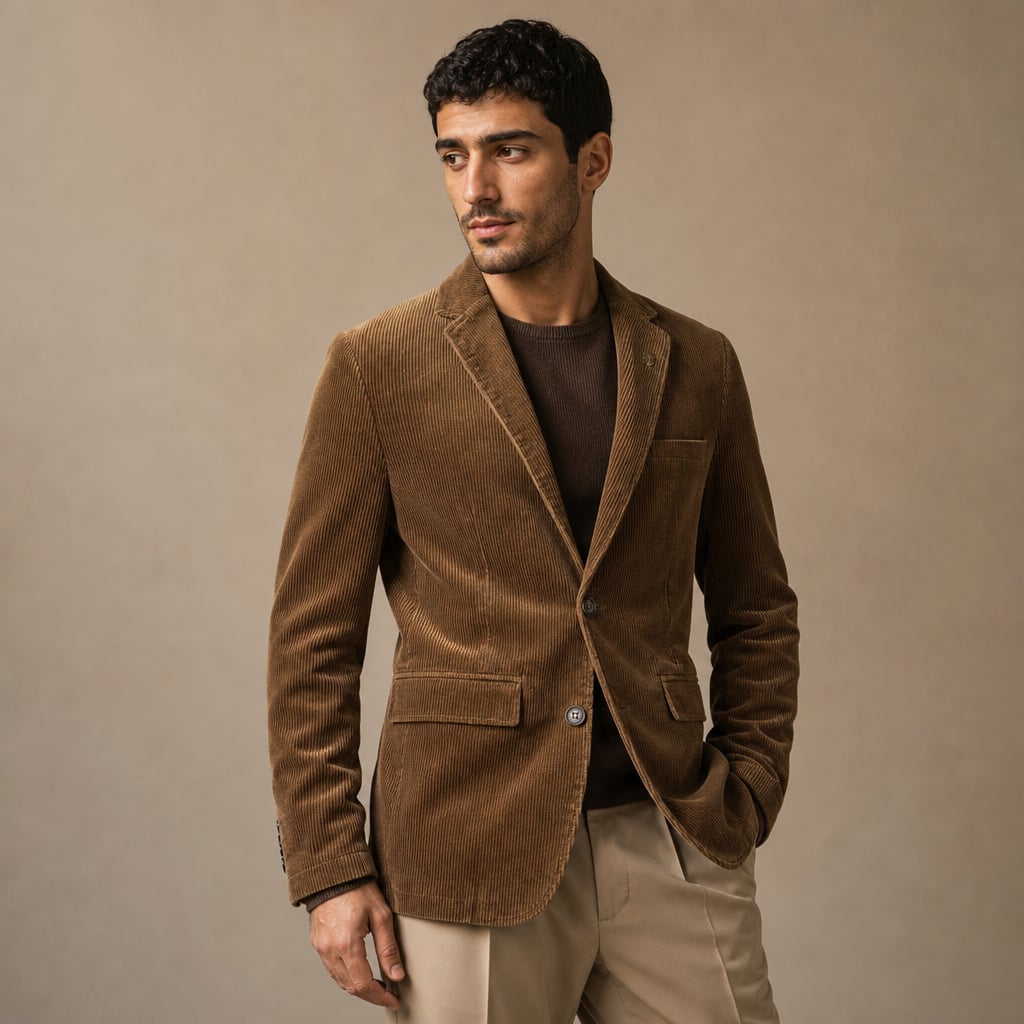 Corduroy Blazer Single Breasted Structured Brown – Side Angle View