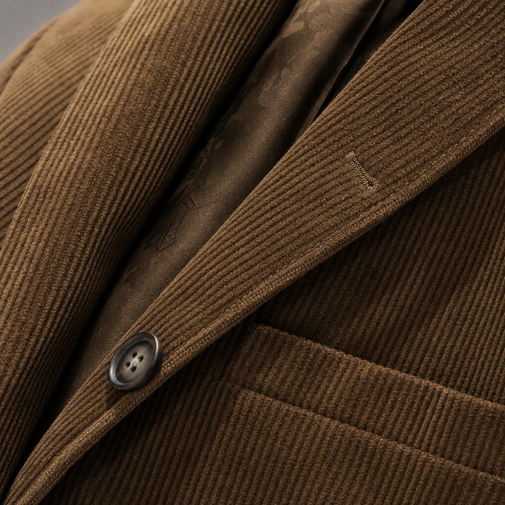 Corduroy Blazer Single Breasted Structured Brown – Fabric and Detail Close-Up
