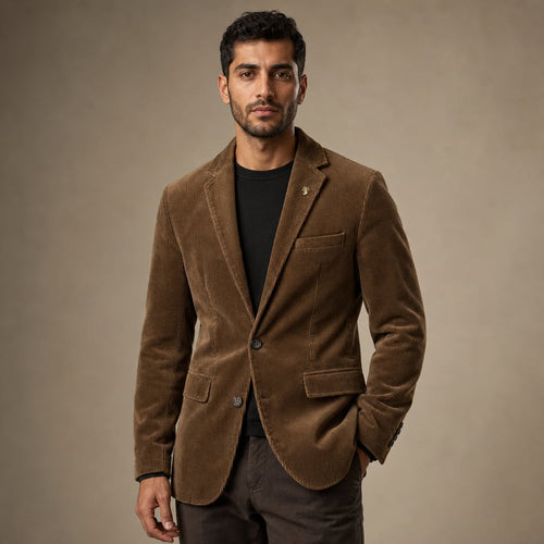 Corduroy Blazer Single Breasted Structured Brown – Product Photo