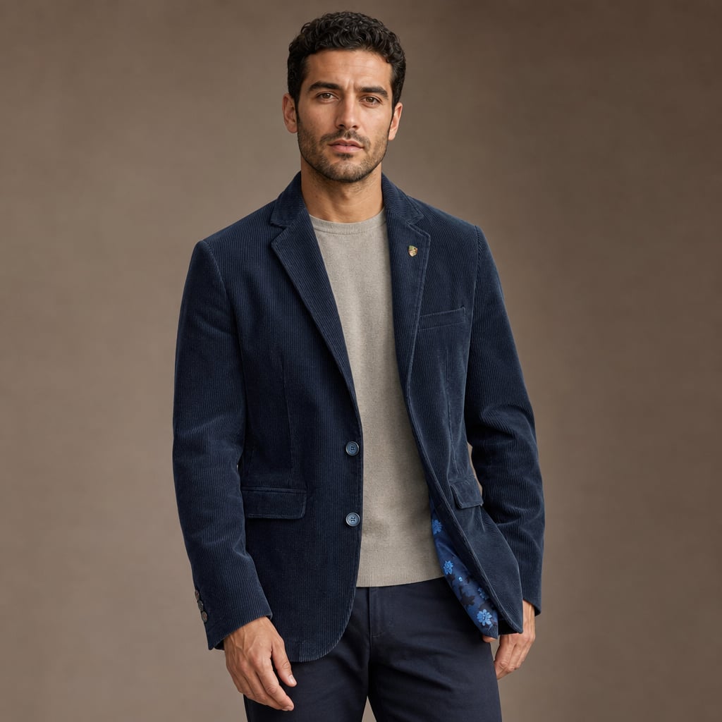 Corduroy Blazer Single Breasted Structured Navy Blue – Product Photo