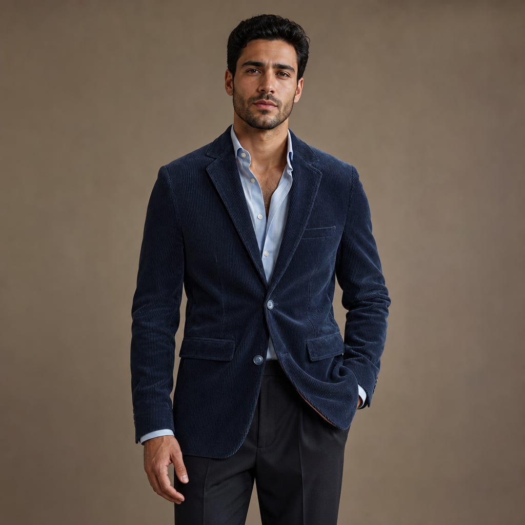 Corduroy Blazer Single Breasted Structured in Navy Blue – Tarlano Premium Menswear
