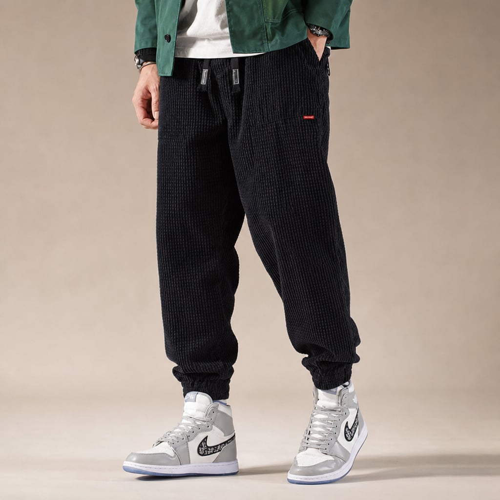 Corduroy Jogger Pants Relaxed Fit Black – Product Photo