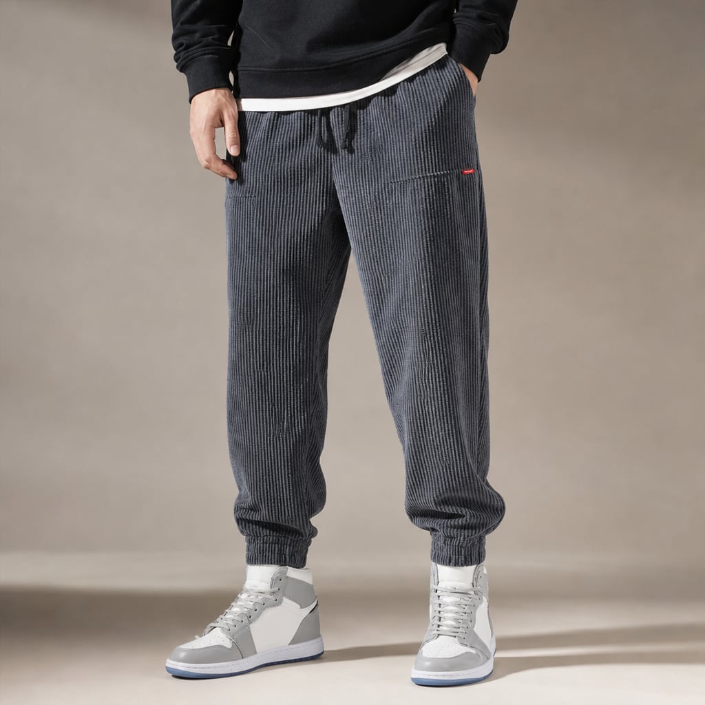 Corduroy Jogger Pants Relaxed Fit Gray – Product Photo