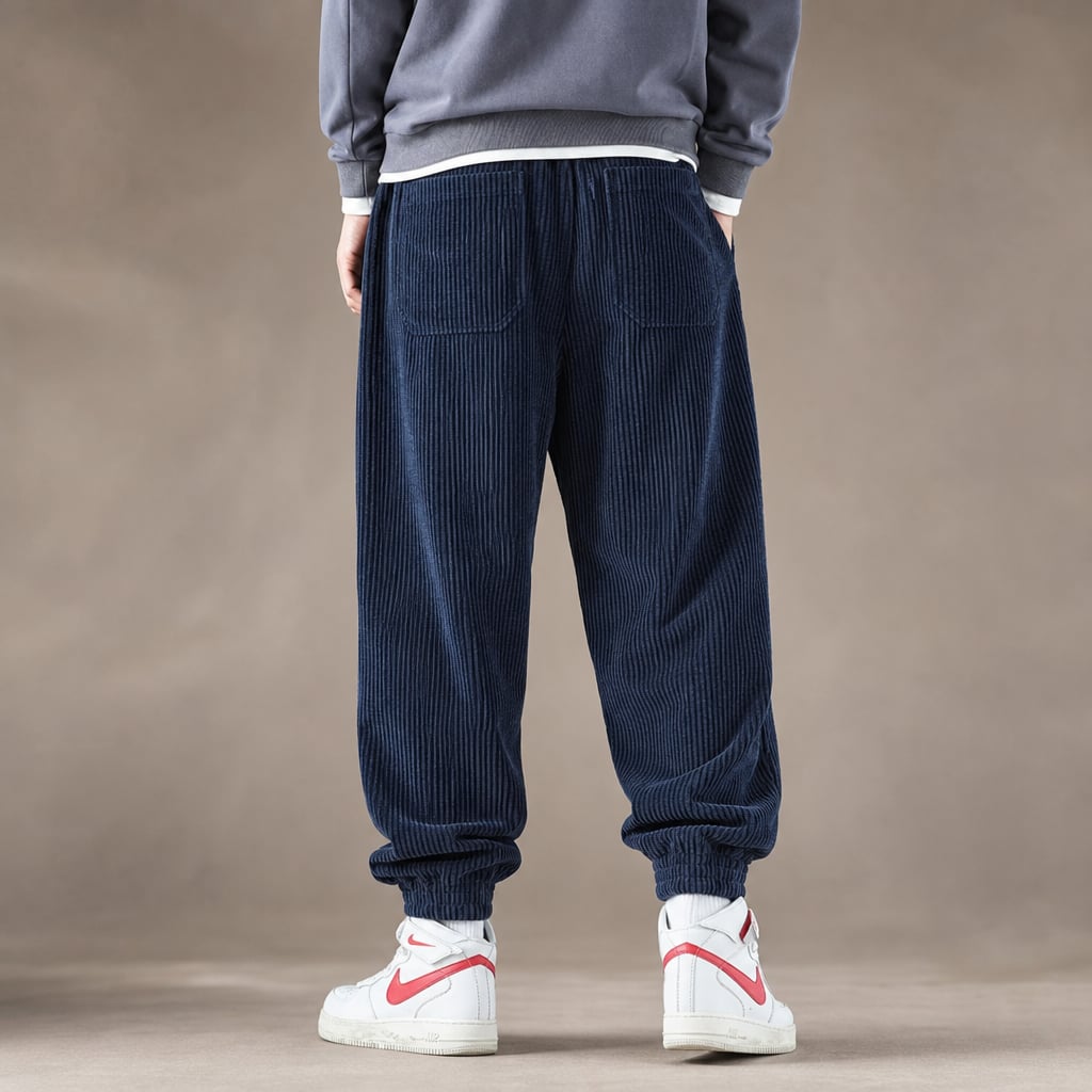 Corduroy Jogger Pants Relaxed Fit Navy Blue – Full Look