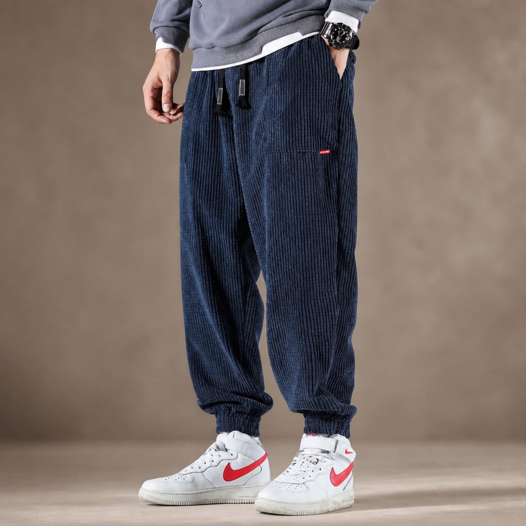Corduroy Jogger Pants Relaxed Fit Navy Blue – Product Photo