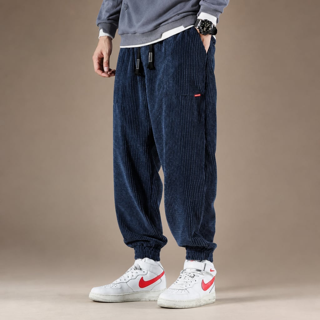 Corduroy Jogger Pants Relaxed Fit in Navy Blue – Tarlano Premium Menswear