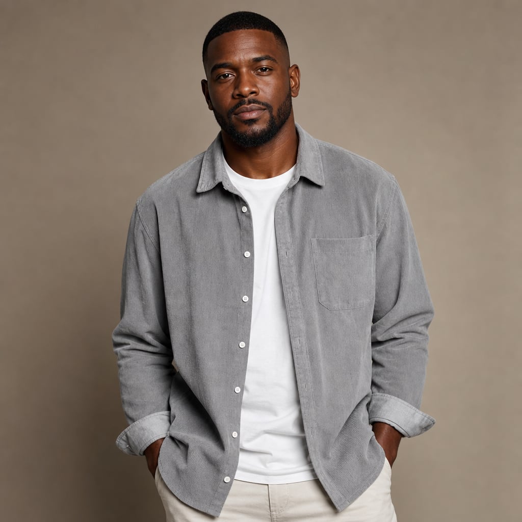 Corduroy Shirt Relaxed Fit Long Sleeve Gray – Product Photo