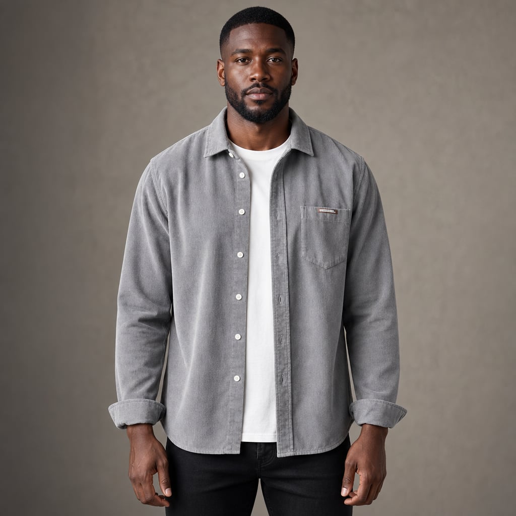 Corduroy Shirt Relaxed Fit Long Sleeve in Gray – Tarlano Premium Menswear
