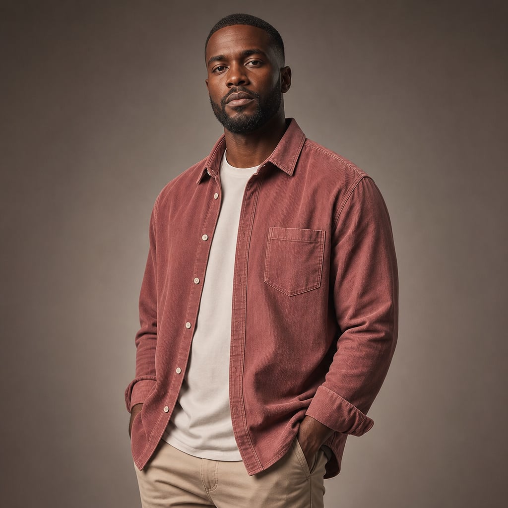 Corduroy Shirt Relaxed Fit Long Sleeve Red – Side Angle View