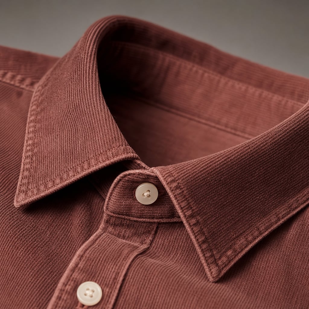 Corduroy Shirt Relaxed Fit Long Sleeve Red – Fabric and Detail Close-Up