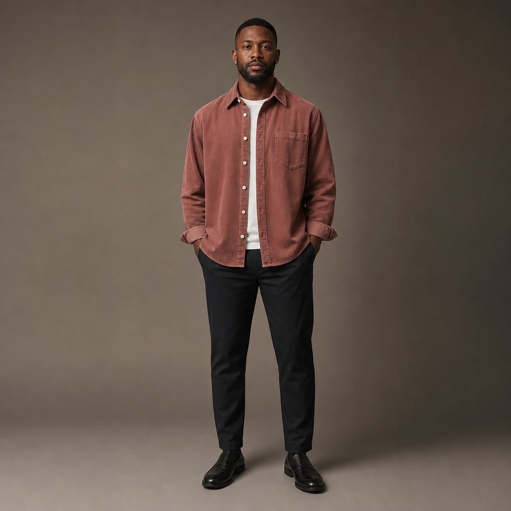 Corduroy Shirt Relaxed Fit Long Sleeve Red – Full Look