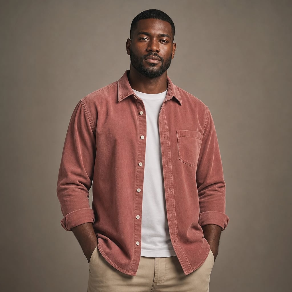 Corduroy Shirt Relaxed Fit Long Sleeve Red – Product Photo