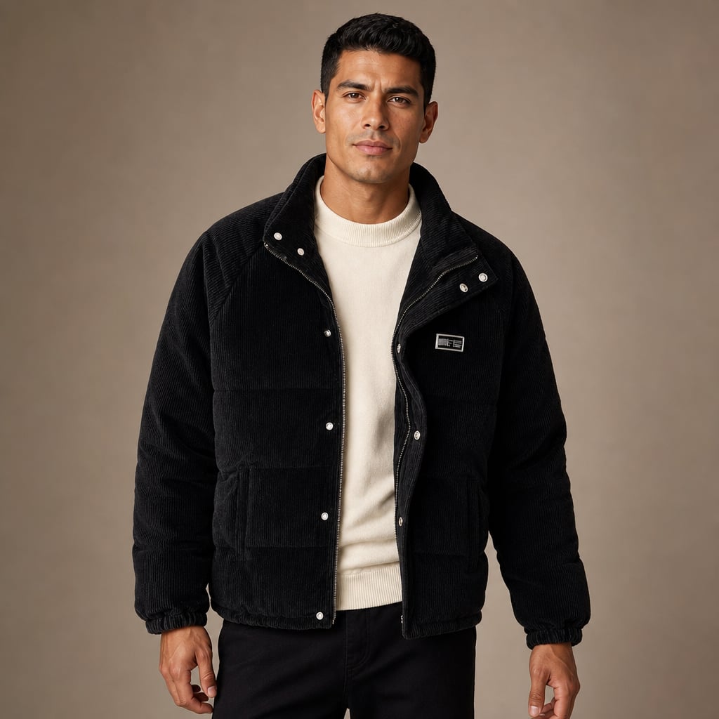 Corduroy Jacket Thermal Insulated Comfort Fit Black – Product Photo