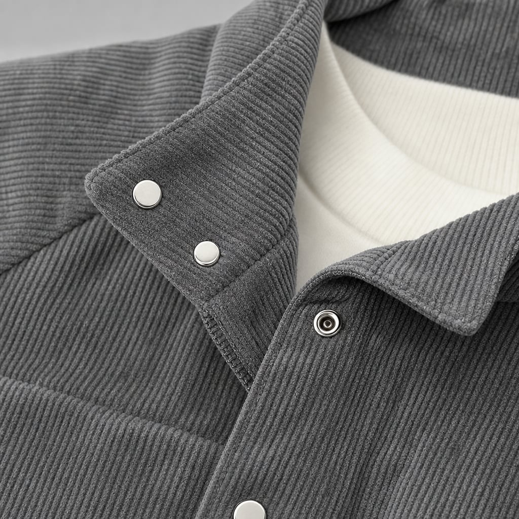 Corduroy Jacket Thermal Insulated Comfort Fit Gray – Fabric and Detail Close-Up