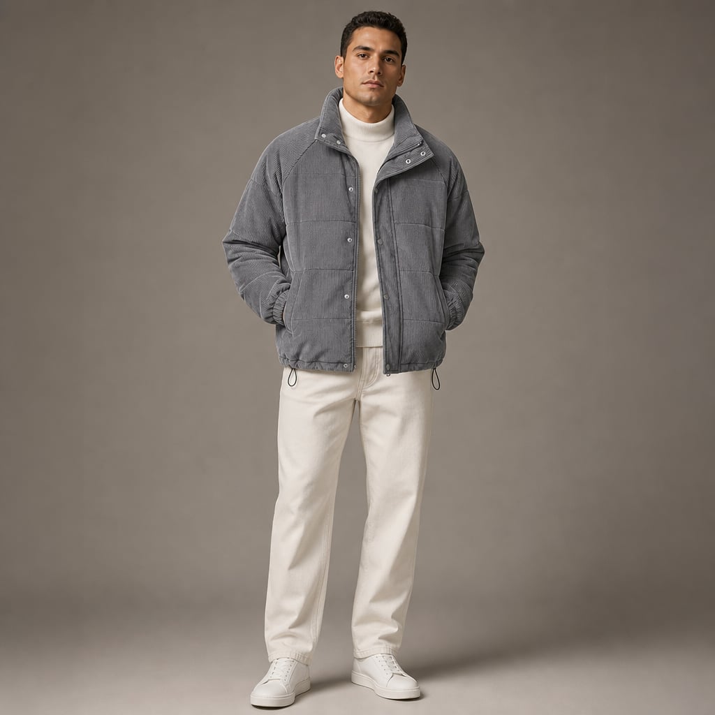 Corduroy Jacket Thermal Insulated Comfort Fit Gray – Full Look