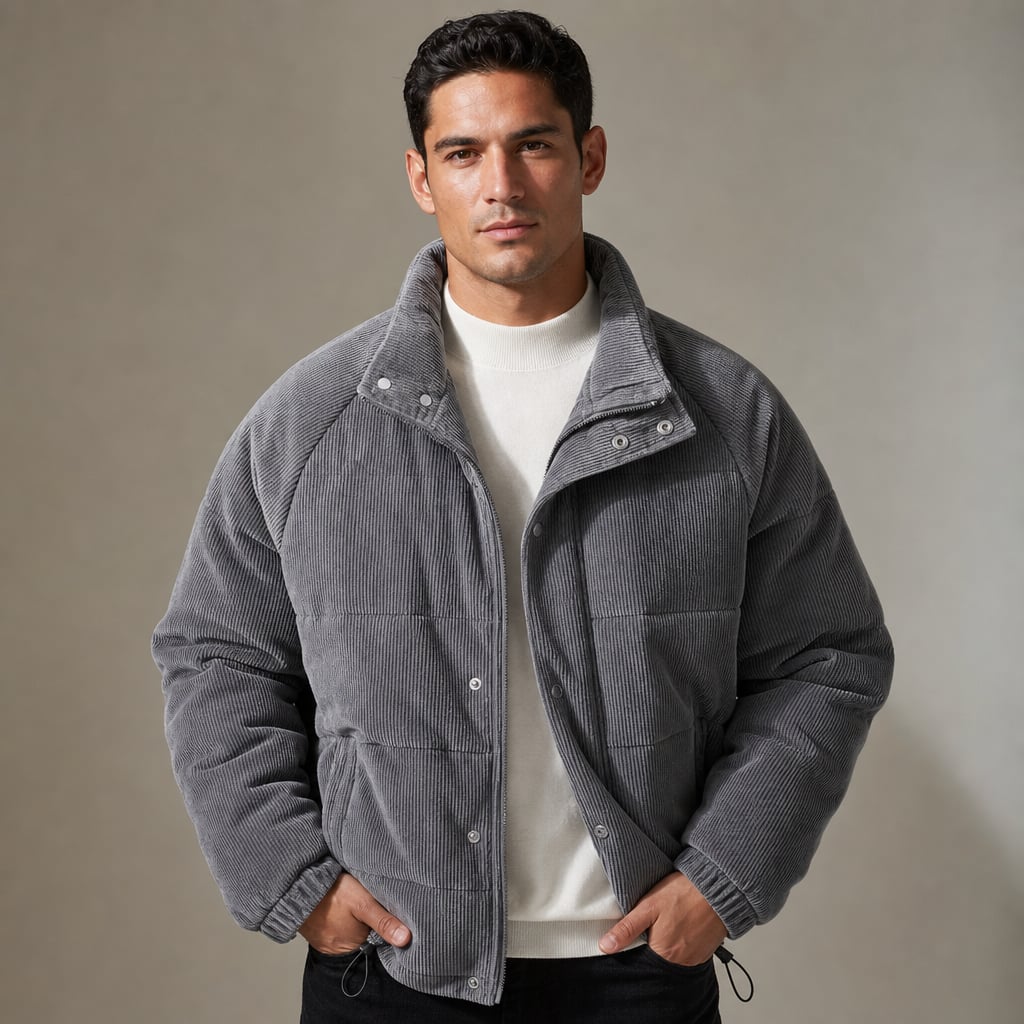 Corduroy Jacket Thermal Insulated Comfort Fit Gray – Product Photo