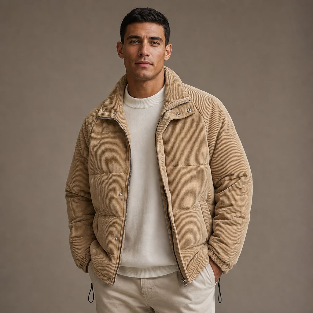 Corduroy Jacket Thermal Insulated Comfort Fit Khaki – Product Photo