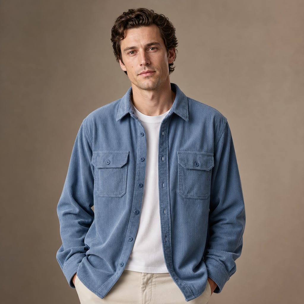Corduroy Overshirt Relaxed Fit Long Sleeve Blue – Product Photo