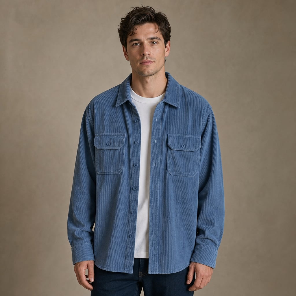 Corduroy Overshirt Relaxed Fit Long Sleeve in Blue – Tarlano Premium Menswear
