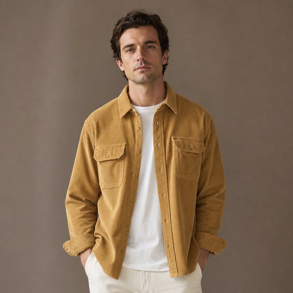 Corduroy Overshirt Relaxed Fit Long Sleeve Gold – Product Photo