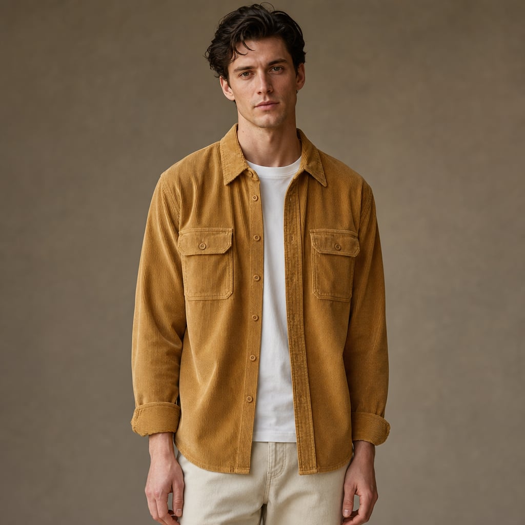 Corduroy Overshirt Relaxed Fit Long Sleeve in Gold – Tarlano Premium Menswear