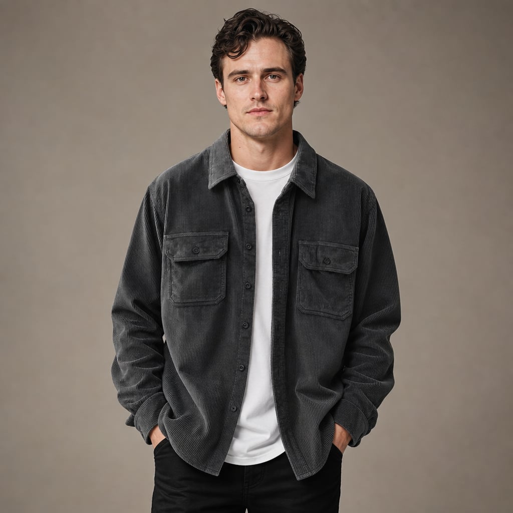 Corduroy Overshirt Relaxed Fit Long Sleeve Gray – Product Photo