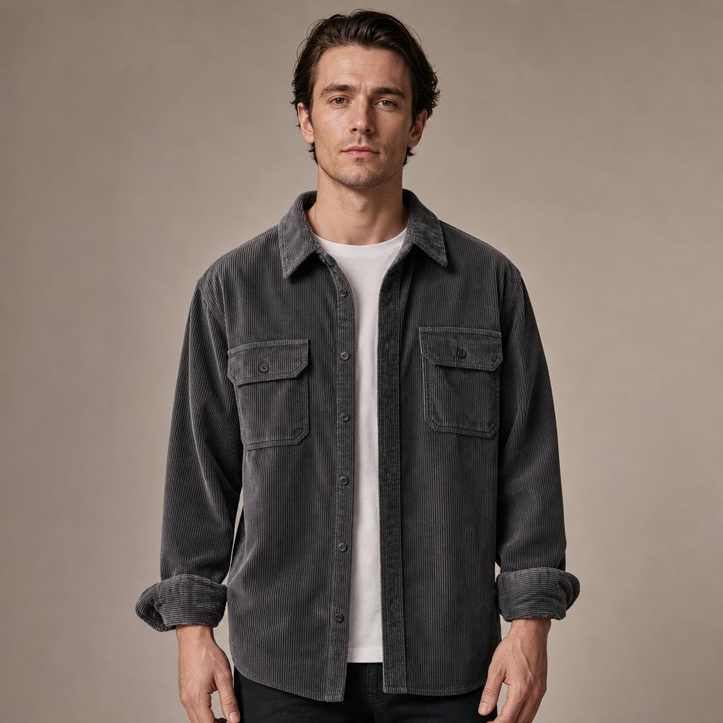 Corduroy Overshirt Relaxed Fit Long Sleeve in Gray – Tarlano Premium Menswear