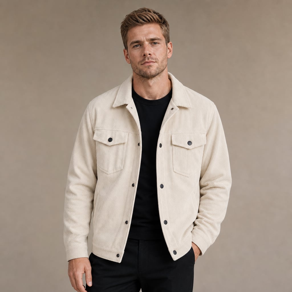 Corduroy Blazer Lapel Loose Fit Beige – Product Photo