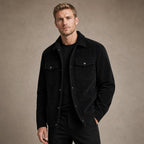 Corduroy Blazer Lapel Loose Fit Black – Side Angle View