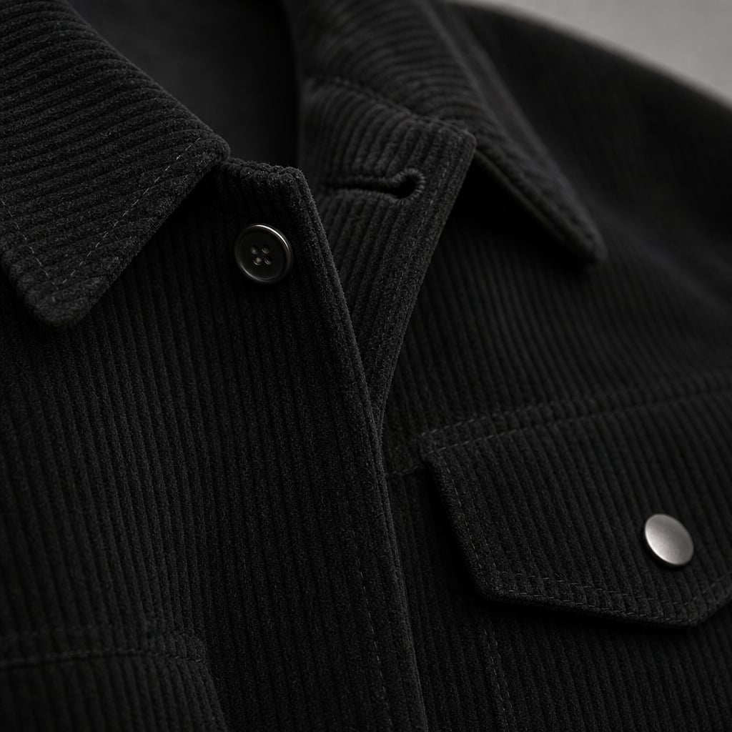 Corduroy Blazer Lapel Loose Fit Black – Fabric and Detail Close-Up