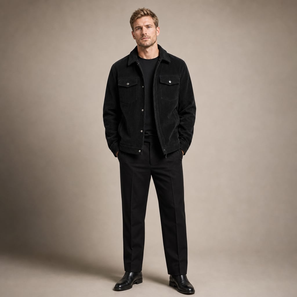 Corduroy Blazer Lapel Loose Fit Black – Full Look