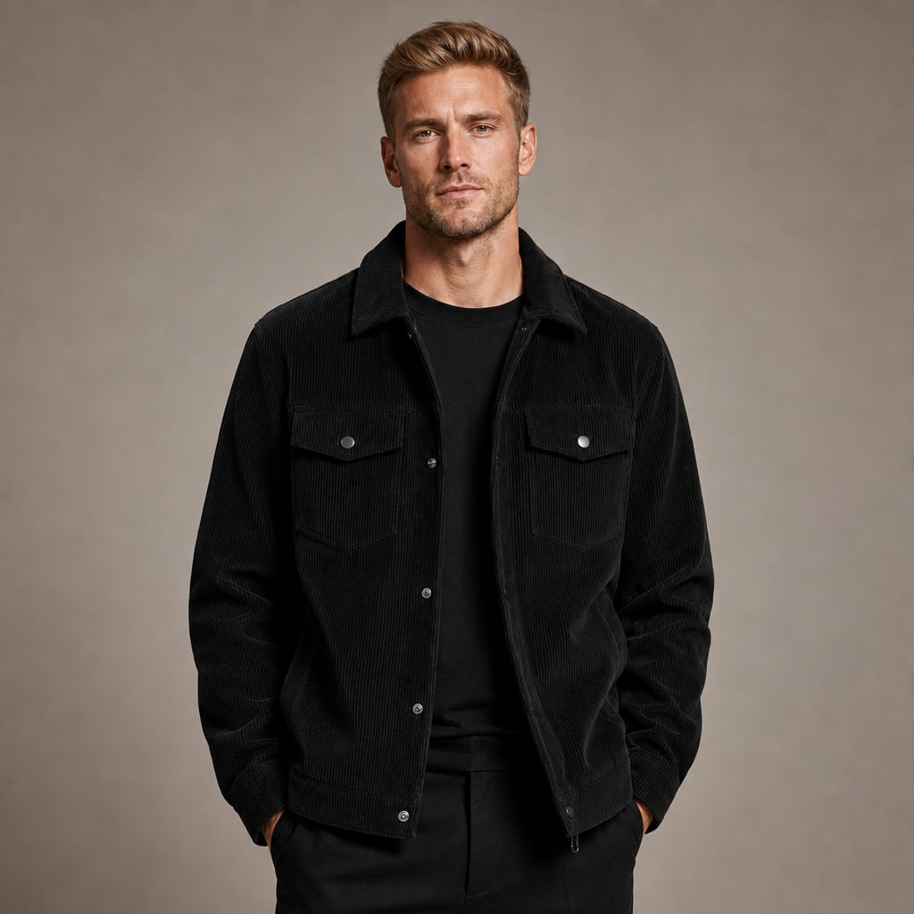 Corduroy Blazer Lapel Loose Fit Black – Product Photo