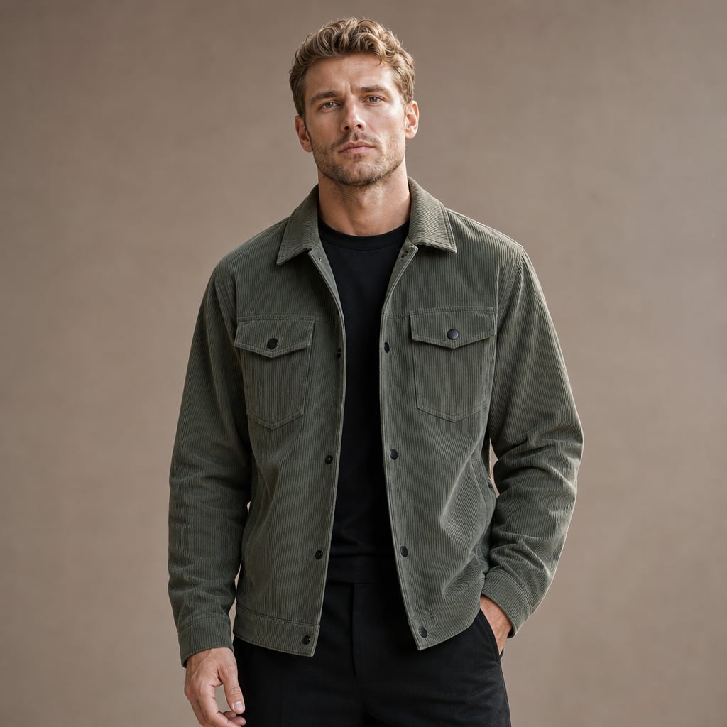 Corduroy Blazer Lapel Loose Fit Green – Product Photo
