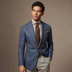 Blazer Check Pattern Tailored Fit Blue – Side Angle View