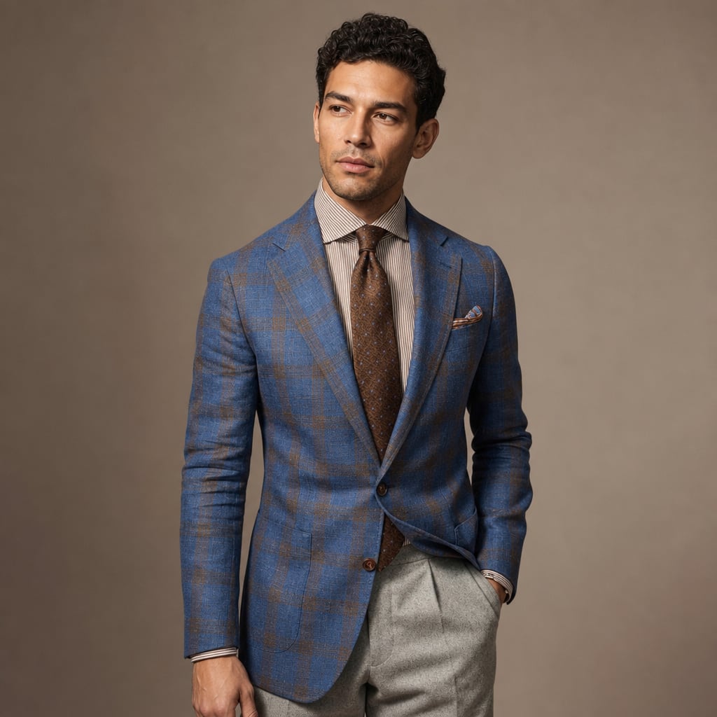 Blazer Check Pattern Tailored Fit Blue – Side Angle View