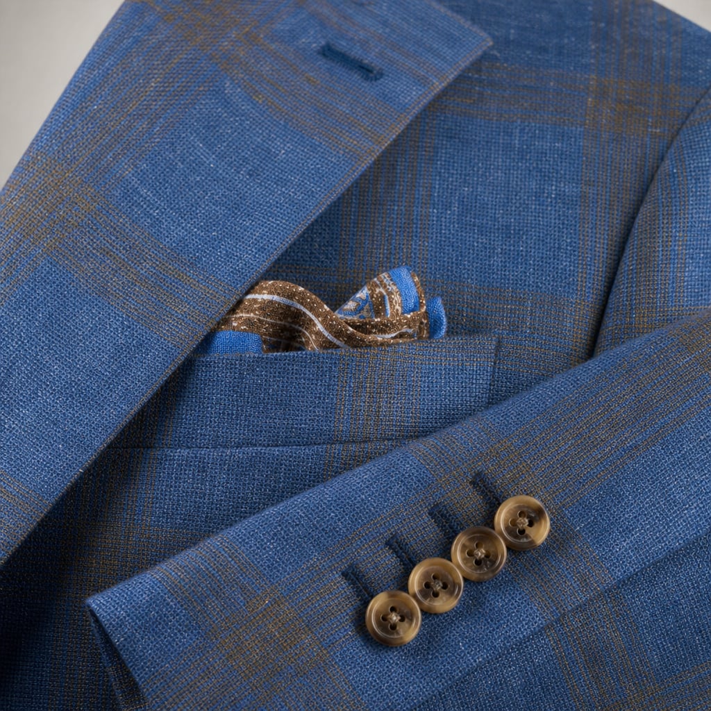 Blazer Check Pattern Tailored Fit Blue – Fabric and Detail Close-Up
