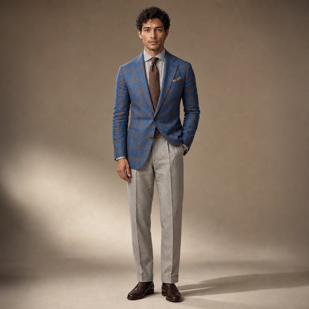 Blazer Check Pattern Tailored Fit Blue – Full Look