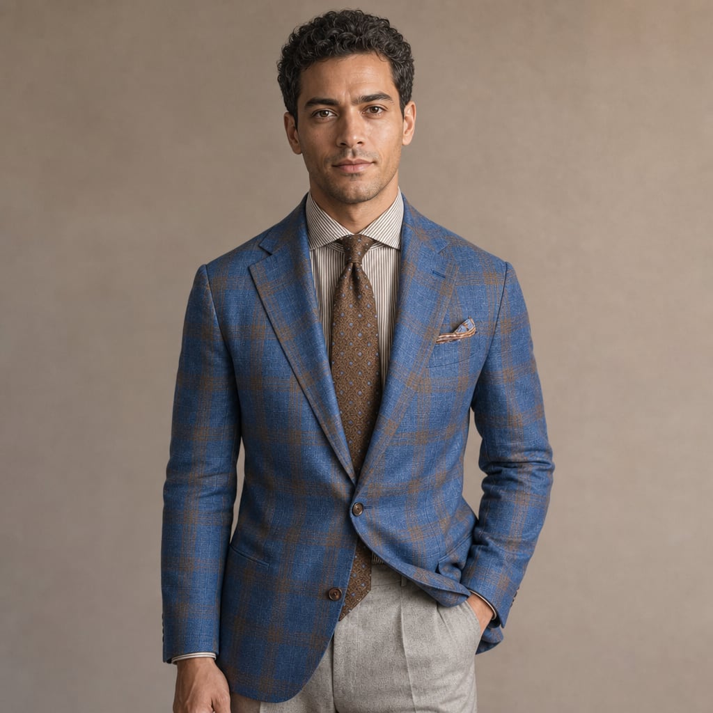 Blazer Check Pattern Tailored Fit in Blue – Tarlano Premium Menswear