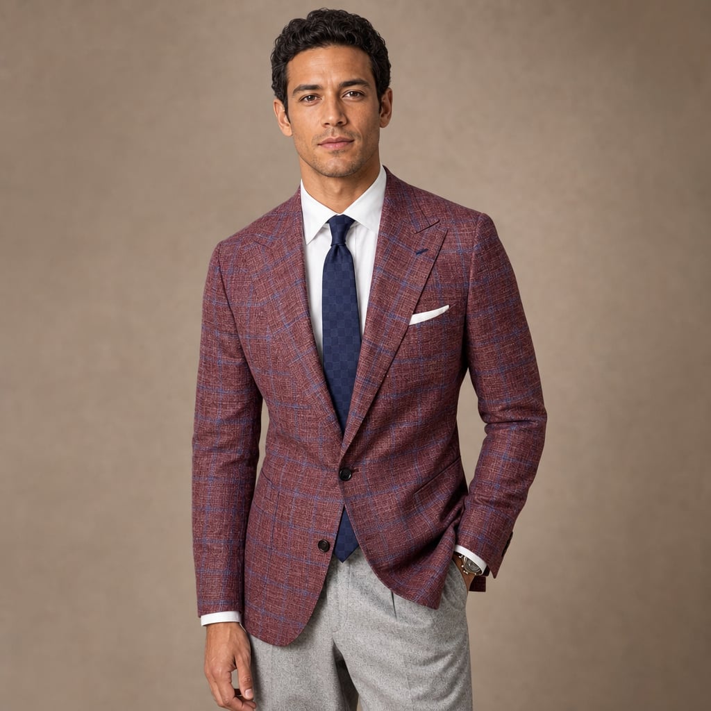 Blazer Check Pattern Tailored Fit Burgundy – Product Photo
