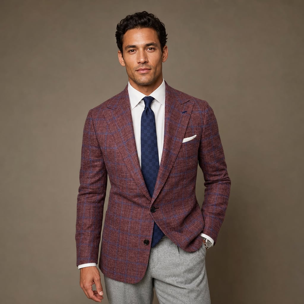 Blazer Check Pattern Tailored Fit in Burgundy – Tarlano Premium Menswear