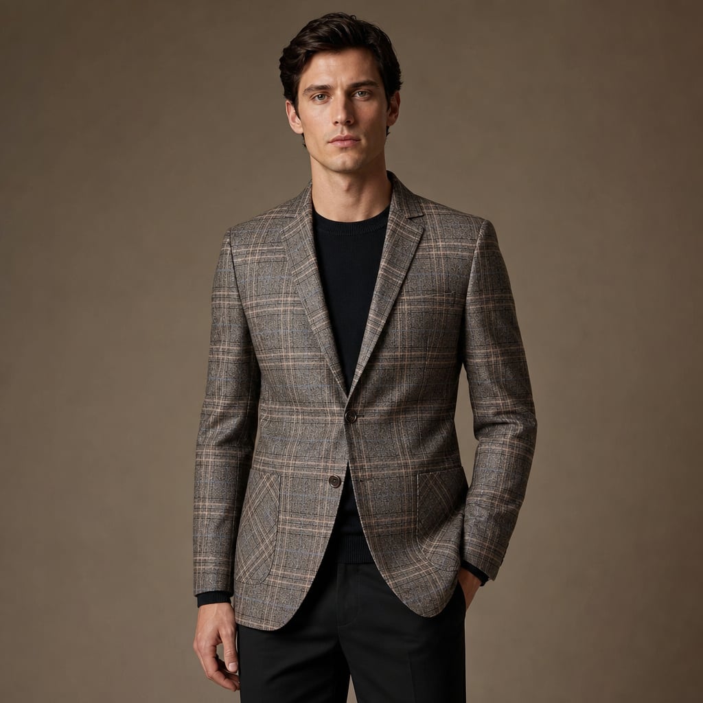 Blazer Check Pattern Slim Fit Lightweight Brown – Product Photo