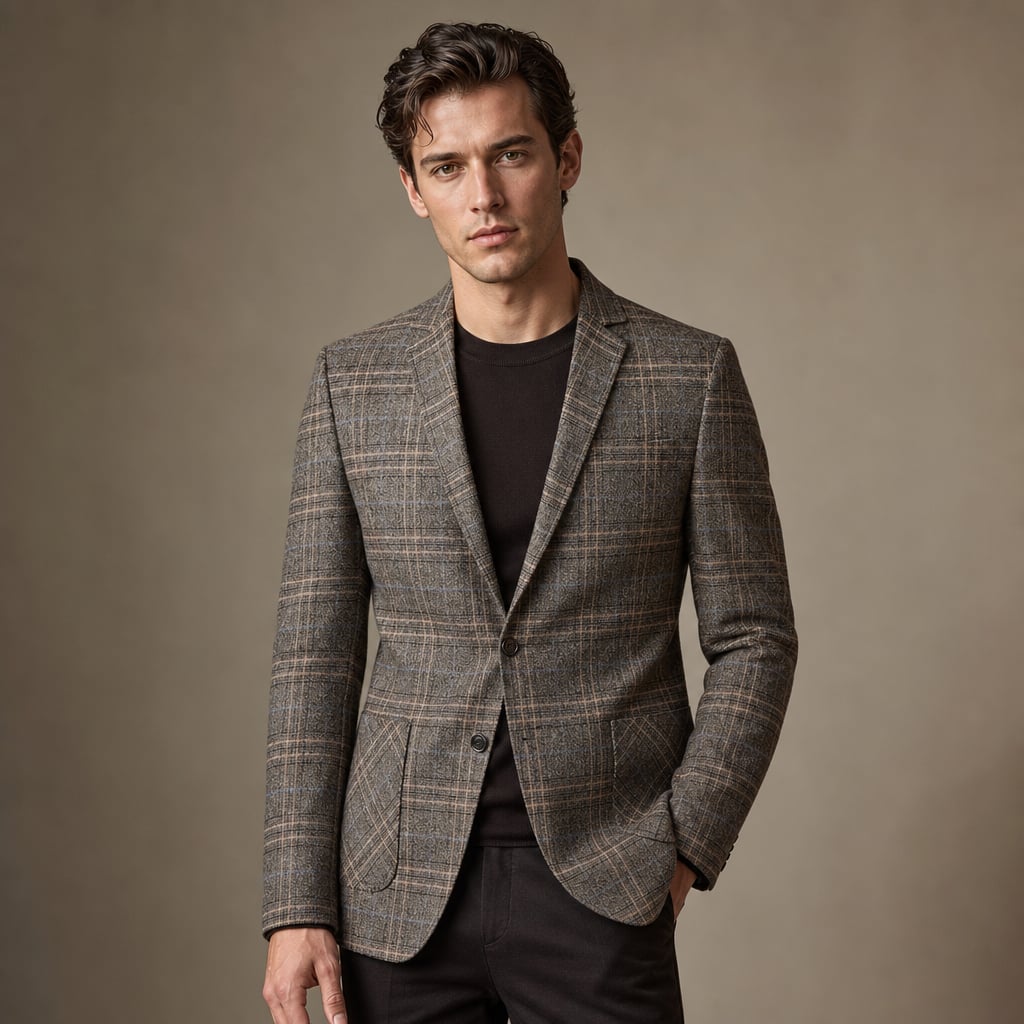 Blazer Check Pattern Slim Fit Lightweight in Brown – Tarlano Premium Menswear