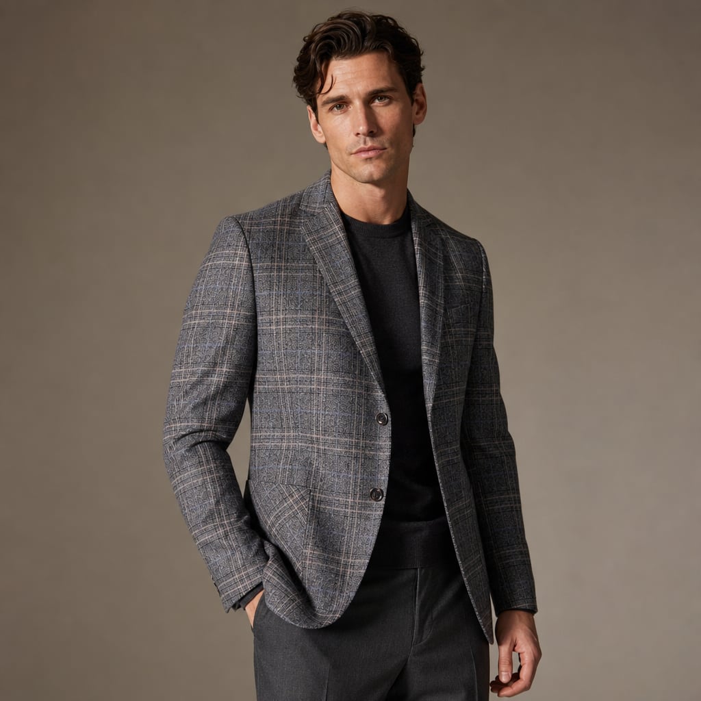 Blazer Check Pattern Slim Fit Lightweight Dark Grey – Side Angle View